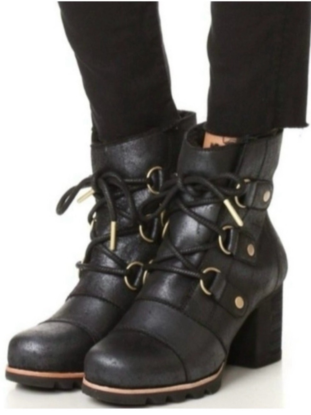 Sorel Addington Black Leather Lace-Up Boots Women’s 8 NL2360-010